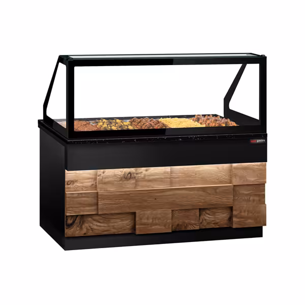 Hot Servery Counter TORONTO - 1800mm - wood front - Bain Marie Top for 5x GN 1/1 - Black Granite Worktop