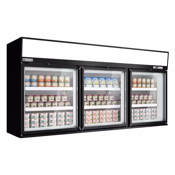 Üvegajtós fagyasztóvitrin - 2 100 mm - 346 l - -22 és -18 °C között - 3 ajtós üvegajtók & 6 polc - fekete