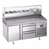 Table réfrigérée à pizza Premium PLUS - 1490x700 mm - avec 1 porte & 2 tiroirs - incl. vitrine réfrigérée - 6x GN 1/4