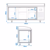 Mesa pizzera refrigerada PREMIUM PLUS - 1980x700mm - encimera de granito - con 1 puertas ciegas y 4 cajones