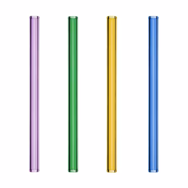 (48 Stück) Glastrinkhalme - gerade - 200mm - 4 Farben - inkl. Nylon Reinigungsbürste
