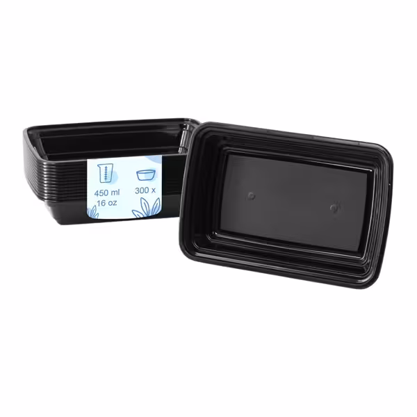 (300 piezas) Bol reutilizable - polipropileno - 450ml - rectangular - negro