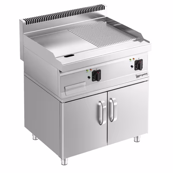 Elektro Bratplatte - 9 kW - Glatt & Gerillt - inkl. Unterbau mit 2 Türen