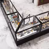 Vetrina angolare refrigerata per pasticceria MADRID - per pasticceria - 735l - 1500mm - Doppio vetro - vetro dritto - con 2 ripiani - porte posteriori a battente; LED interni; 4 lati vetro; display digitale; ruote - Nero opaco