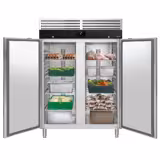 Hűtőszekrény Rozsdamentes acél PREMIUM - GN 2/1 - 1372 mm - 1200 l - akár −2…+10 °C - mit 2 ajtó - Umluftkühlung, automatikus leolvasztás, belső LED világítás, zárható ajtó, R290