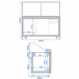 Saladette TORONTO - 1500mm - houtlook front - 2 deuren - met rechte glazen opzetvitrine voor 4x GN 1/1 - granieten werkblad