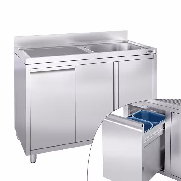 Sink cabinet with waste bin - 1200x700mm - 1 basin right 