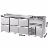 Comptoir de bar réfrigéré Premium PLUS - 2500x700mm - 6 tiroirs