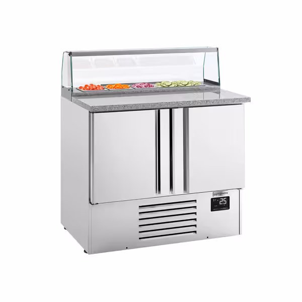 Saladeta PREMIUM PLUS - 978 mm - 2 dveře - se skleněným nástavcem pro 5x GN 1/6 - žulová pracovní deska