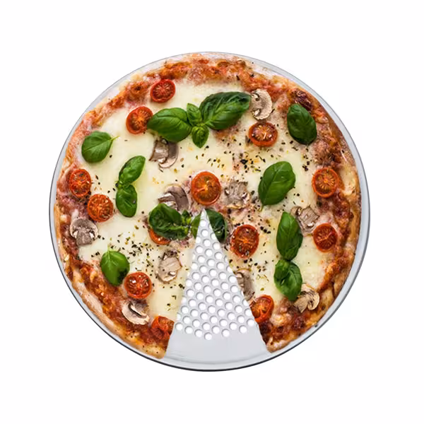 Pizzaplaat - Aluminium - met opstaande rand - Ø250mm - hoogte: 12mm - geperforeerd