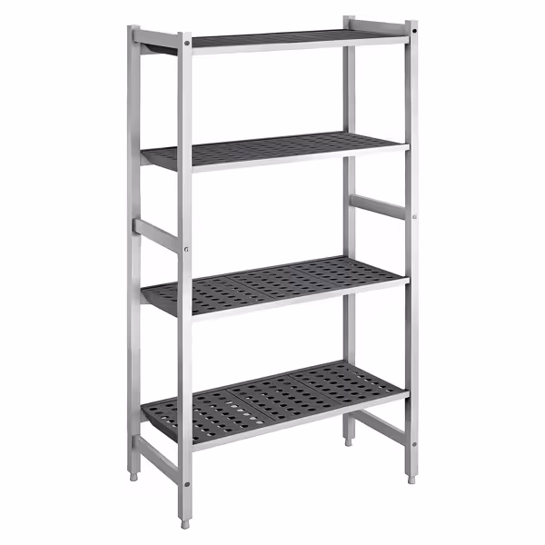 Aluminium/kunststof stelling - 780x1800mm - Diepte: 560mm - met 4 schappen - Draagvermogen totaal: 900kg