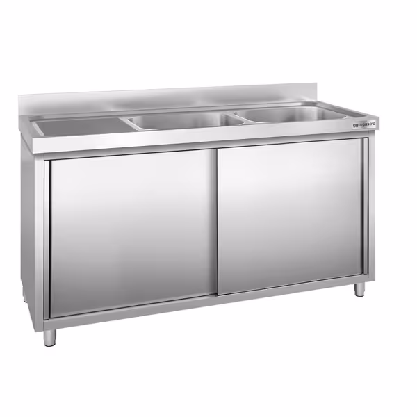 Commercial Sink Cabinet PREMIUM - Stainless Steel - 1800x600 - 2 Bowls Right