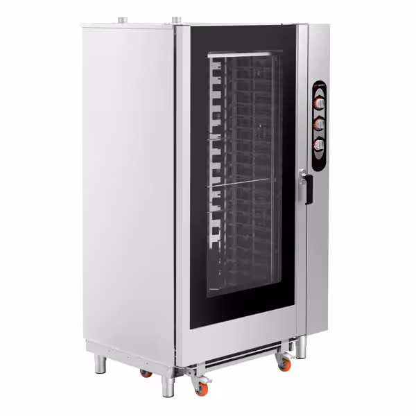Commercial Combi Oven - Manual Controls - 40x GN 1/1 or 20x GN 2/1 - incl. Core temperature probe, Automatic washing system & Tray trolley