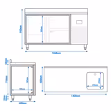 Table réfrigérée Premium PLUS - 1468x600 mm - avec 1 bac, 1 porte & 2 tiroirs - avec dosseret