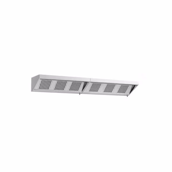 Wandafzuigkap RVS - 700mm diep - 3800mm - zonder motor - met 6 labyrintfilters en verlichting
