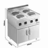 Cucina elettrica professionale - MARIO 700 - 800x700x1000mm - 9,2 kW - 4 piastre tonde - su armadio chiuso con 2 porte
