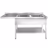 Plonge PREMIUM en acier inoxydable - 2000x600mm - 2 bacs - égouttoir à gauche - avec espace lave-vaisselle - avec dosseret