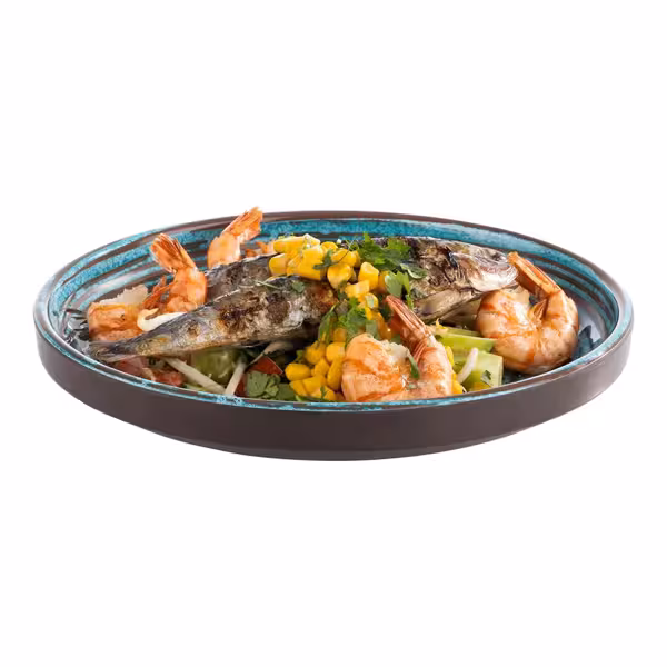 (6 pcs) CANCUN | Plate - Melamine - Ø230mm - Blue/Brown