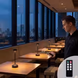 (4 pcs) LED Table Lamp - NISSRIN MICRO - Rechargeable - Cordless - 3-step dimmable - Ø80mm - Black - with Charging Dock