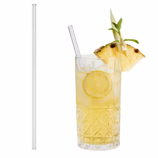 (50 pcs) Glass Drinking Straws - 270mm - ø 8mm - straight - Clear - incl. 1 Nylon cleaning brush