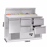 Mesa de preparação refrigerada Mini ECO - 1365x700mm - com 1 porta & 4 gavetas - para 8x GN 1/6