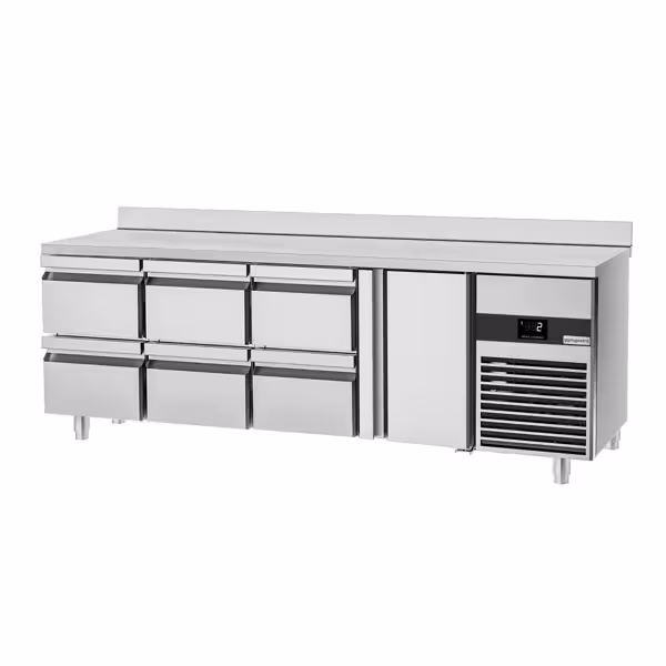 Commercial Refrigerated Worktable PREMIUM - 2330x700 - 1 Door - 6 Drawers - Upstand