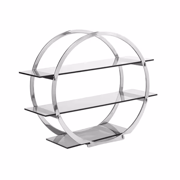 Buffetstandaard - RVS & plexiglas, chroom - rond - 450x220mm - 3-laags - Hoogte: 450mm
