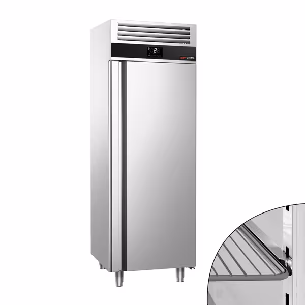 Koelkast RVS PREMIUM - GN 2/1 - 700mm - 700liter - tot +8°C - met 1 deur - geforceerde koeling, automatische ontdooiing & LED‑verlichting
