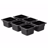 (6 Stück) Polycarbonat-Behälter GN 1/6 - Schwarz - Höhe: 100mm