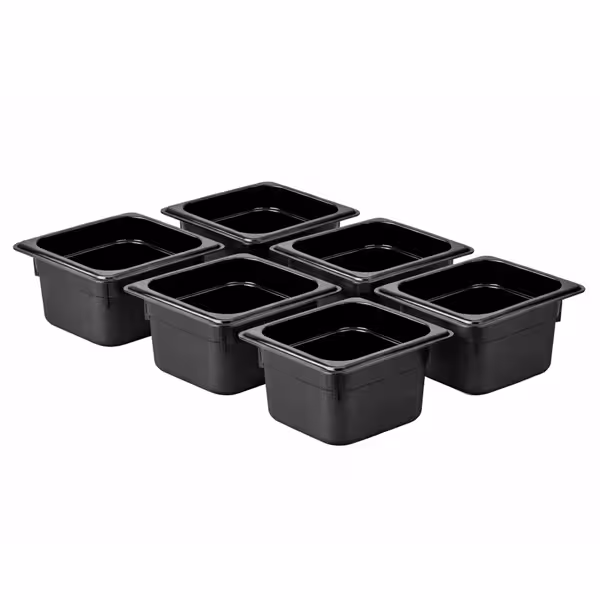 (6 stuks) Polycarbonaat GN-bak GN 1/6 - zwart - 1,5 liter - Diepte: 100mm