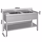 Spültisch ECO - 1400x600mm - mit Grundboden - mit 2 Becken mittig