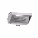 Wandafzuigkap RVS - 700mm diep - 1200mm - met motor - compleet - met standen snelheidsregelaar, 2 labyrintfilters en verlichting - 1500m³/u