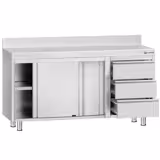 Edelstahl Arbeitsschrank ECO - 1400x600mm - mit 3 Schubladen rechts & Aufkantung