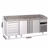 Banco pizza refrigerato PREMIUM - 2100x800mm - con 2 porte & 5 cassetti - piano in granito
