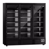 Supermarkt-Wandvrieskast - 1890mm - 1539 liter - van -18 tot -22 °C - met 3 dubbelglas glazen draaideuren & 5 schappen - zwart
