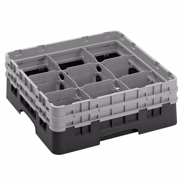CAMBRO | CAMRACK® - Bardak Basketi 1/1 - 9 bölmeli - 2 uzatıcılı - 500x500mm - Siyah