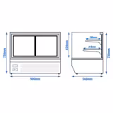 Vetrina refrigerata da banco - 160l - 900mm - Doppio vetro; 2 porte scorrevoli in vetro - vetro dritto - con 2 ripiani - 4 lati vetro; LED interni - Nero