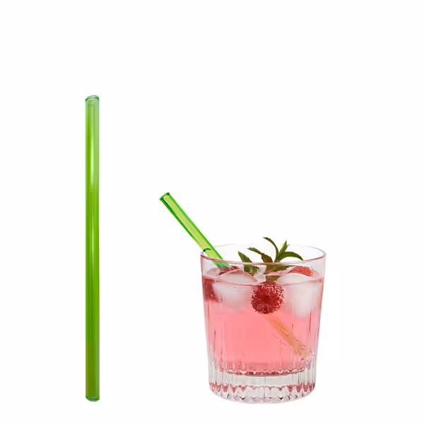 (50 pcs) Glass Drinking Straws - 150mm - ø 8mm - straight - Neon Green - incl. 1 Nylon cleaning brush