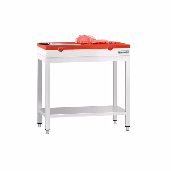 RVS werktafel PREMIUM - 700x600mm - met onderschap - incl. snijplank Rood