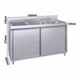 Armário para pia de aço inoxidável ECO - 1,6 m - 2 lavatórios à direita - C 40 x L 40 x P 25 cm