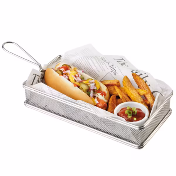 (6 τεμ.) Καλαθάκι σερβιρίσματος SNACKHOLDER - ανοξείδωτο ατσάλι - ορθογώνιο - με 2 λαβές - 260x130x50 mm