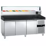 Table réfrigérée à pizza PREMIUM - 2000 x 800 mm - avec 3 portes - incl. vitrine réfrigérée LED - 10 x GN 1/4
