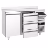 Rashladni pult za pića PREMIUM - 1580x600 mm - 365 l - s 1 vrata, 3 ladice, podignuti rub & izbacivač taloga kave - nehrđajući čelik