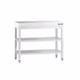 Mesa de trabajo de acero inoxidable central PREMIUM - 800x700mm - con estante inferior y estante intermedio y refuerzo omega