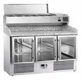 Commercial Pizza Prep Counter - Granite Top ECO - 1400x700mm - with 3 glass doors - incl. refrigerated topping unit - 6x GN 1/4