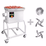 Heavy Duty Electric Meat Mincer Size 32 - 600kg/h - 3 kW - 236rpm - Mincing Plate 3.5mm - with Castors - with Cooling System