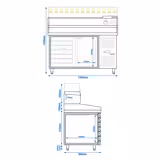Pizzawerkbank PREMIUM - 1500x800mm - met granieten werkblad - met 1 deur & 7 laden - incl. glasvitrine LED - 5x GN 1/3 + 1x GN 1/2