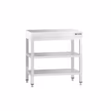 Mesa de trabalho em aço inoxidável PREMIUM - 600x600mm - com prateleira inferior & com prateleira intermédia & com travessas de reforço