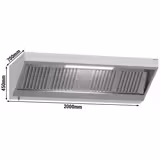 Wandafzuigkap RVS - 700mm diep - 2000mm - zonder motor - met 4 labyrintfilters en verlichting