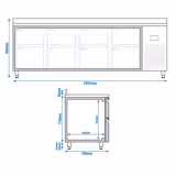 Table réfrigérée positive PREMIUM PLUS - 2452x700mm - 8 tiroirs - +2/+8°C - dosseret 100mm - 625L
